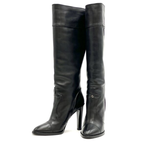 Louis Vuitton Heeled Pointed-Toe Tall Knee High Boot in Black Leather 35.5 / 5.5 - Picture 1 of 10